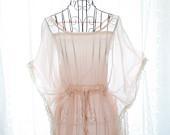 Rosort fairytale sheer chiffon pale pink butterfly sleeves tie waist lace corcheting trim blouse w/ pink tube top 2pcs set - miadressshop