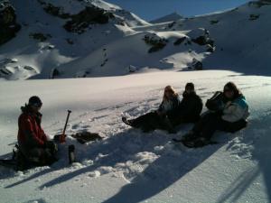 the remarkables heli snowshoeing lunch on frozen lake