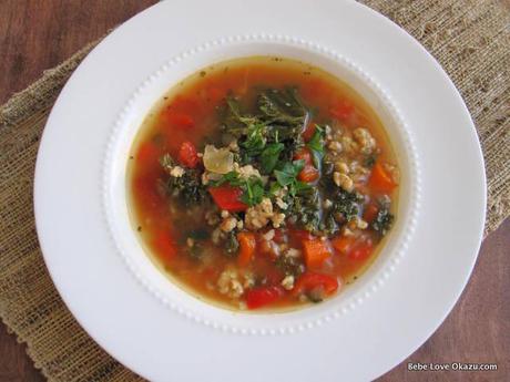Ground Chicken, Kale and Brown Rice Soup