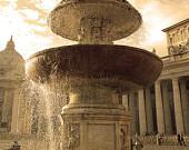 Water Fountain Photograph - Vatican Fountain, Bronze, Sepia Art, 8x10, Outdoor Water Fountain, Travel Photography, St. Peter's Square - PatrickKnowlesPhoto