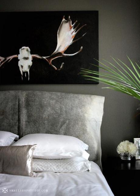 small shop: bedroom, gray, white, linen, antlers, cowhide, sputnik THE SPUTNIK // and a Mini Makeover