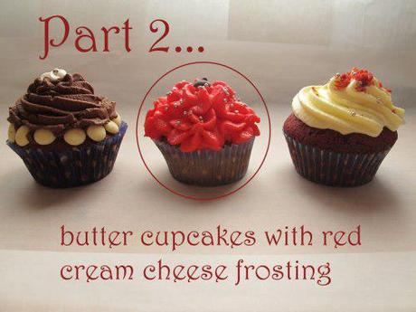Cupcakes part 2 - butter cupcakes with red cream cheese frosting