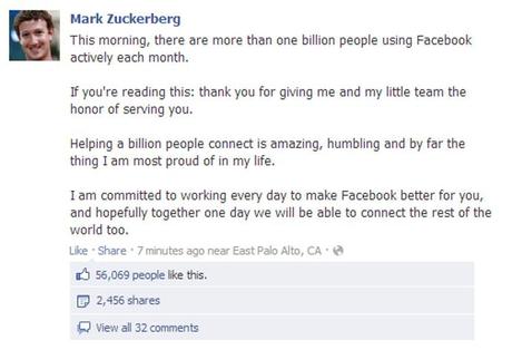 Mark Zuckerberg's 1 Billion Users Statement
