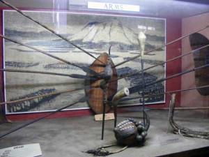 display of spears at the Uganda Museum