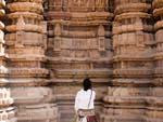 Sonya admiring the architecture of the Kandariya Mahadev Temple