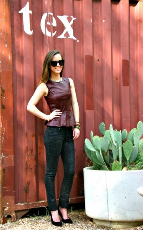 H&M Leather Peplum Top and Snakeskin Jeans