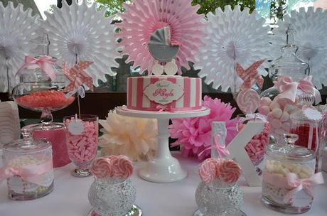 Pink and White Themed Christening with Fans and Lace by  Sugar Coated Candy & Dessert Buffets