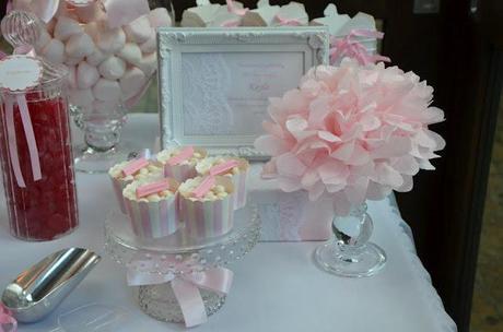 Pink and White Themed Christening with Fans and Lace by  Sugar Coated Candy & Dessert Buffets