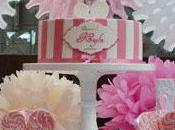 Pink White Themed Christening with Fans Lace Sugar Coated Candy Dessert Buffets