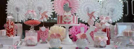 Pink and White Themed Christening with Fans and Lace by  Sugar Coated Candy & Dessert Buffets