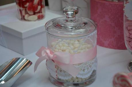 Pink and White Themed Christening with Fans and Lace by  Sugar Coated Candy & Dessert Buffets