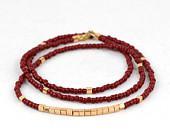 Long Beaded Necklace in Oxblood and Gold - NouveauTique