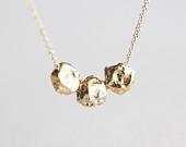 Gold Nuggets Necklace - small golden nugget trio on 14k gold filled chain - petitor