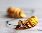 Large Hoop Earrings in Oxidized Sterling Silver and Gold Ruffles - Gilded Fall Fashion Minimalist Modern Under 30 Honey Gold - JarosDesigns