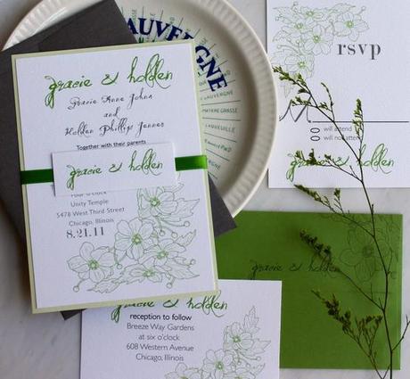 Wedding Invitations: Gray, Green and Navy