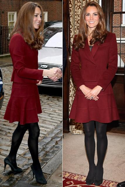 Spotted: Duchess Catherine in Burgundy Skirt Suit