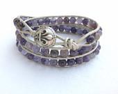 Triple Wrap Bracelet with Taupe Leather and Amethyst Beads - connectionsbymaya