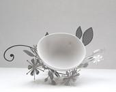 Metal foliage nest with a micro fine bone china bowl - madebymanos