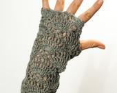 PDF CROCHET PATTERN Gloves - Flower for the Wind Chaser - gray fingerless lace hand warmers - WhisperTwister