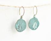 Blue round earrings with tree - patina earrings - copper ware - CvetCvet