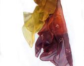 Hand painted silk chiffon scarf -OMBRE silk scarf-Mustard-sand-green-burnt orange to dark purple-Long silk scarf - klaradar