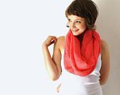Up-cycled Pink Circle Scarf - Linen Scarf - Fall Fashion Accessory - Coral Infinity Scarf - Loop Scarf- Italian Linen - TheSilkMoon