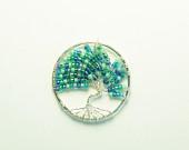 Tree Of Life Pendant  Necklace  Blue Green Aqua Mint - JanMarieArts