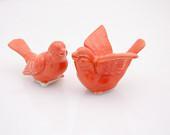 Bird Wedding  cake toppers in coral - claylicious