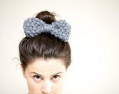 Hair Bow - Bow Hairband - Chunky Knit Bow Hairband - Slate Grey - Customisable - LumiStyle