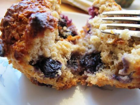 blueberry, apple oat muffin cut in half