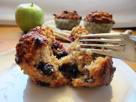 blueberry, apple oat muffin cut in half