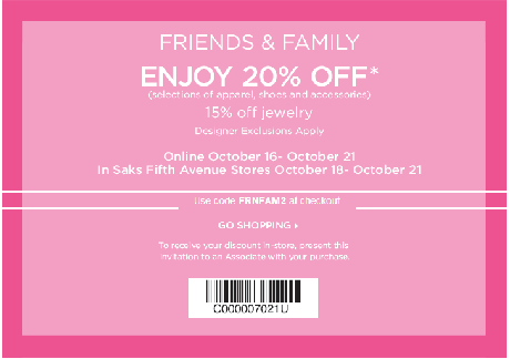 friends and family coupon for saks