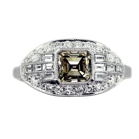 cognac diamond engagement ring, asscher cut engagement ring