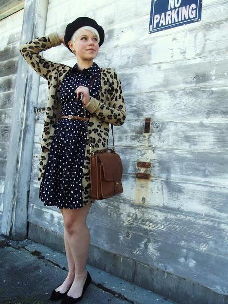 Fleur d'Elise, pattern mixing, leopard print, polka dots, fall trends, beret, in style