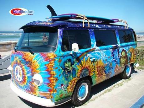 The Hippie VW Bus on the Boardwalk in Mission Beach