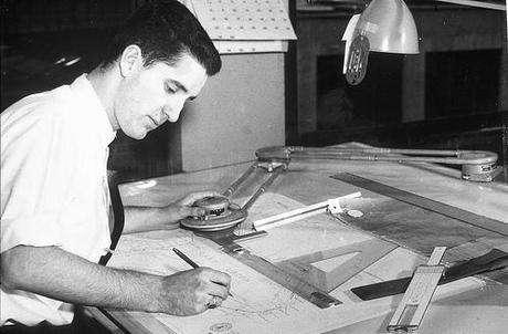 Engineer working on plans for Lake Union area, circa 1960s