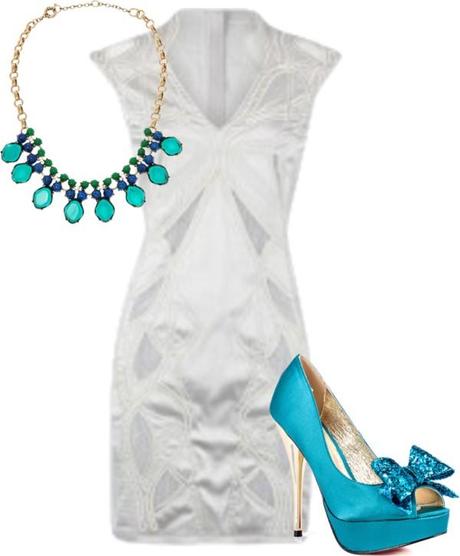 White Dress with Turquoise accessories