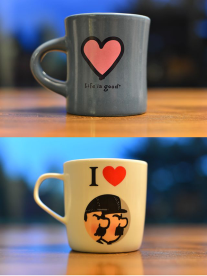 Heart-adorned coffee mugs (submitted by Ingrid L.)