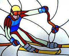 skier in stained galss