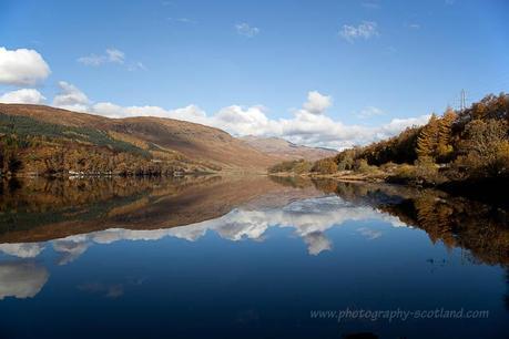 Landscape photo - autumn colours reflected in Loch Dochart, near Crianlarich
