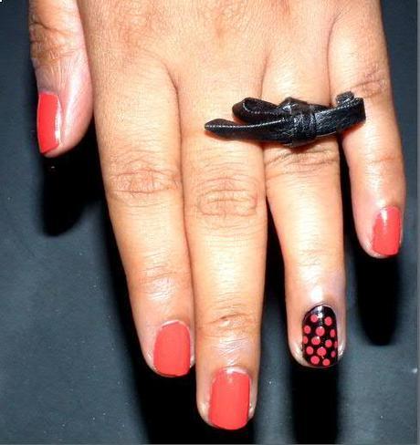 Nail of The Week - Tan Orange and Black with Dots