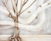 tree art neutral landscape print - TheHauntedHollowTree