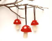 Red Toadstool Ornaments, red felted mushroom decorations woodland tree, handmade nature inspired white Christmas, Aice in Wonderland - Fairyfolk