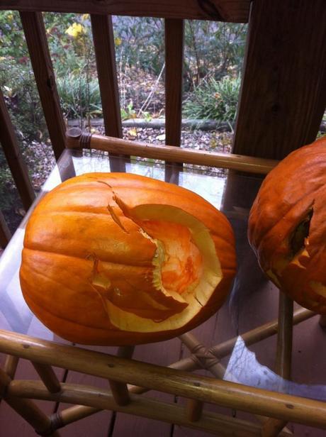 Carving pumpkins, drinking pumpkin pie martinis, recipe enclosed