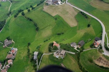 Coming in for the landing while paragliding in Alpe di Siusi (Seiser Alm)