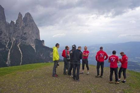 Pilots contemplating the conditions for paragliding in Alpe di Suisi (Seiser Alm)