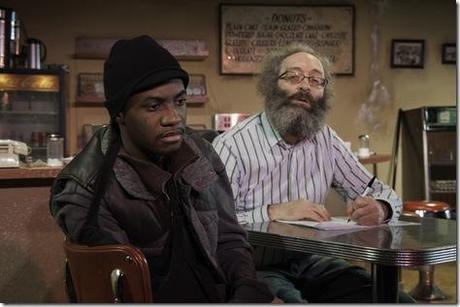 Preston Tate, Jr. and Richard Cotovsky in Mary-Arrchie Theatre Co.’s production of SUPERIOR DONUTS by Tracy Letts, directed by Matt Miller. Photo by Greg Rothman.