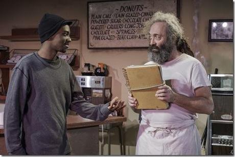Preston Tate, Jr. and Richard Cotovsky star in Mary-Arrchie Theatre Co.’s production of SUPERIOR DONUTS by Tracy Letts, directed by Matt Miller. Photo by Greg Rothman.