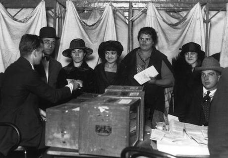Women in the United States have been allowed to vote for 92 years. Above are some of the first, on the Lower East Side in 1920. Gangsta style. 
I cast my vote for Barack Obama today, in a sea of white yuppies. Equally legitimate. 