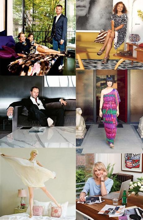 fashion designers at home/work: Cynthia Rowley, DVF, Tom Ford, Trina Turk, Erin Fetherston, Rebecca Taylor